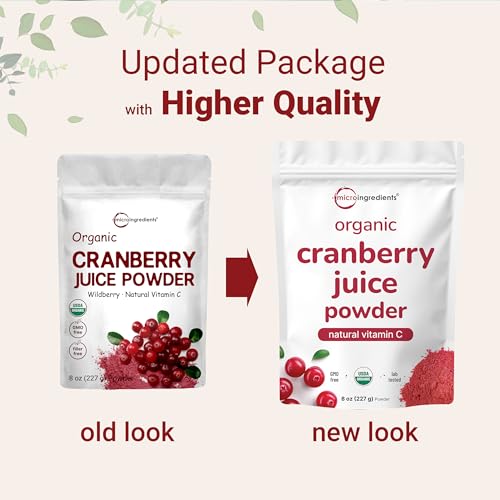 Sustainably US Grown, Organic Cranberry Juice Powder (Wild Cranberry Supplements Cold Pressed), 8 Ounce | Supports Urinary Tract Cleanse & Prostate Health* | Filler Free, Water Soluble, Pet Friendly