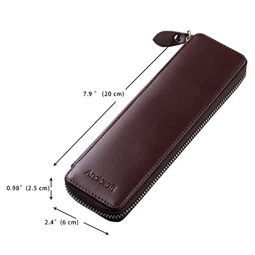 Ancicraft Pencil Case Leather Pouch Fountain Pen Holder With Zipper For Men Women (Coffee)