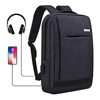 Lightweight Laptop Backpack College School Bookbag with USB Charging Port Water Resistant Business Travel Laptop Backpack Casual Backpack for Women/Men Fits 14 15 15.6 Inches Laptop, Black
