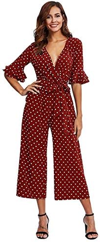 Cinyifaan Women's V Neck Casual Loose Long Jumpsuits Romper Playsuit Belt
