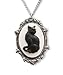 Real Metal Black Cat Cameo Set In Silver Finish Pewter Frame Gothic Pendant Necklace
