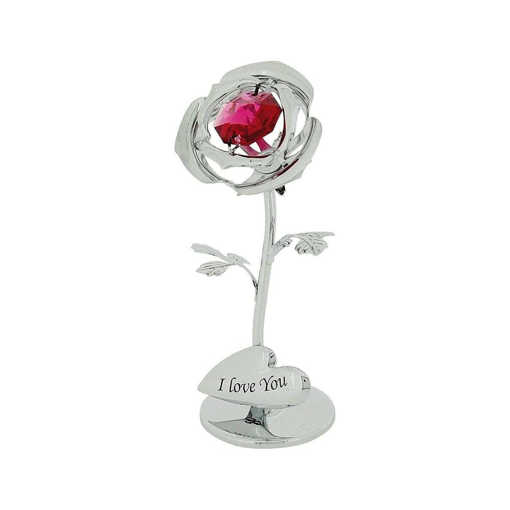 Freestanding Chrome Plated Rose & Heart Ornament - Gift ideas | Girlfriend | Wife | Partner | Valentine's day | Christmas | Birthday | Anniversary