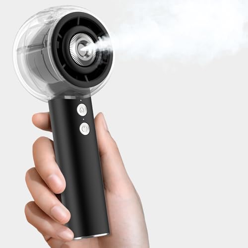 Dnenellr Portable Handheld Misting Fan, Powerful Mini USB Fan, Turbo Motor, 6000mAh Rechargeable Battery, 4 Speeds for Travel, Outdoor, Summer Gift for Women Men (Black)