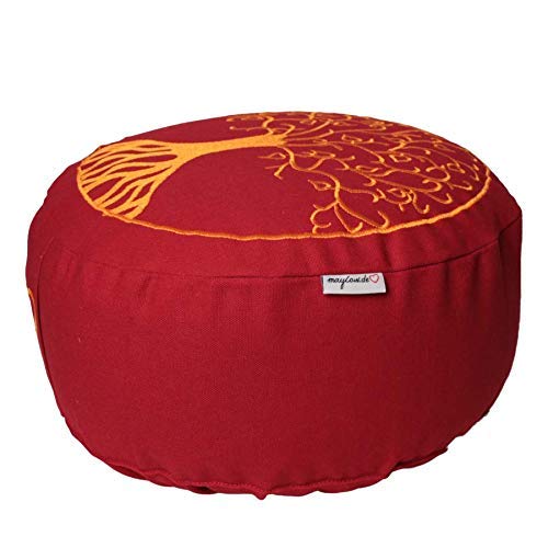 Maylow-Yoga-with-Heart-Meditation-Cushion-with-Tree-of-Life-Embroidery-33-x-15-cm-Filled-with-Spelt-Fur-Cover-and-Ticking-100-Cotton-aubergine