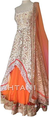 Snreks Collection Beige and Orange Naylon Mono Net Women's Gown
