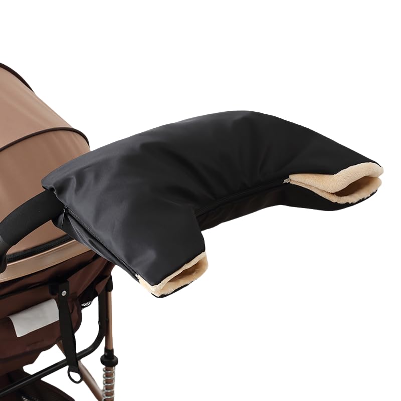 Winter Pram Hand Muff Gloves Thick Fleece Lined Pushchair Hand Warmer Mittens Mitts Windproof Waterproof Baby Carriage Handmuffs Stroller Warm Muffs Gloves Accessories (Black)