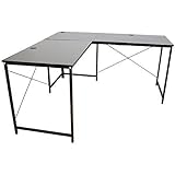 DORIS デスク コーナーデスク L字型 幅150cm I字 最大幅242cmのロングデスク 足元スッキリ 組立式 ブラック スクリュー