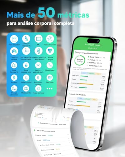 arboleaf Balança Digital Corporal com Bioimpedância, 50+ Métricas Balança de Bioimpedância Inteligente, Balanca Digital de Chao, Balança de Banheiro com BIA de Dupla Frequência e 8 Eletrodos Bluetooth