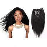 AmazingBeauty Afro Kinky Straight Clip In Extensions 8A Grade Thick Texlaxed Hair Natural Black 10-22inch 7 Pieces with 18 Clips 120g/4.2oz per Set Fit For Full Head 14 inch
