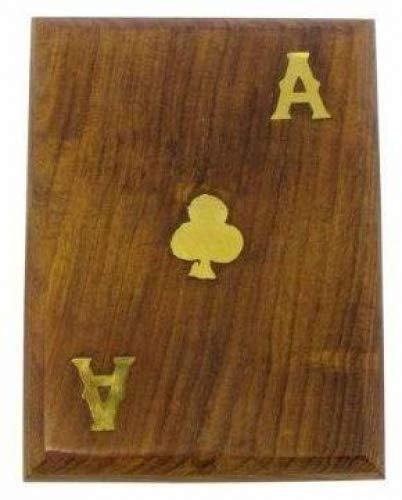 Double Wooden Playing Card Box With Playing Cards Ace of Clubs Brass Inlay