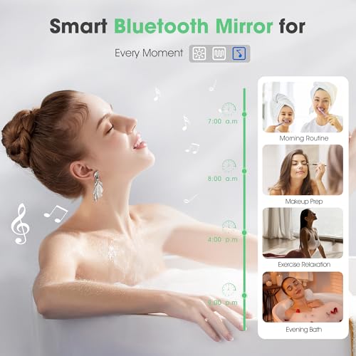 S'bagno Bluetooth-Mirror-Bathroom-with-Light-LED-100 x 70 cm, Mirror-Bathroom-LED-Anti-Fog, 3000K-6500K, Dimmable, Memory, Tempered Glass HD, IP44-Mirror-Backlit-Bathroom, Horizontal/Vertical