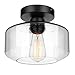 Industrial Semi-Flush Mount Ceiling Light, Clear Glass Pendant Lamp Shades, Farmhouse Lighting for Porch Hallway Kitchen Island Corridor Bedroom Bar, Vintage Hanging Light Fixtures, Bulb Not Included