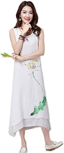JBZYM VD77787C1 Loose Cotton And Linen Chinese Style Women Dresses - Size M