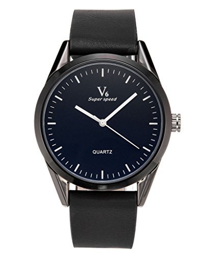 JSDDE Classic Mens Casual Simple Dial Japanese Quartz All Black PU Leather Band Watch 30M Waterproof