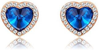 AROUND 101 Swarovski Elements Austrian Crystal AAA Zirconia Navy Blue Heart-shaped Stud Earrings (Gold)