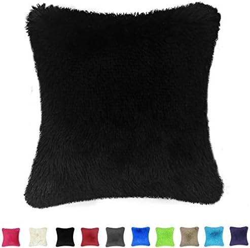 Throw it Super Silky Soft Faux Fur Square Shaggy Throw Pillow Cover 18"x 18", Cozy Hand Feeling Fluffy Plush Fuzzy Cushion Case, Home Decor for Sofa Couch Chair Bed, Solid Black