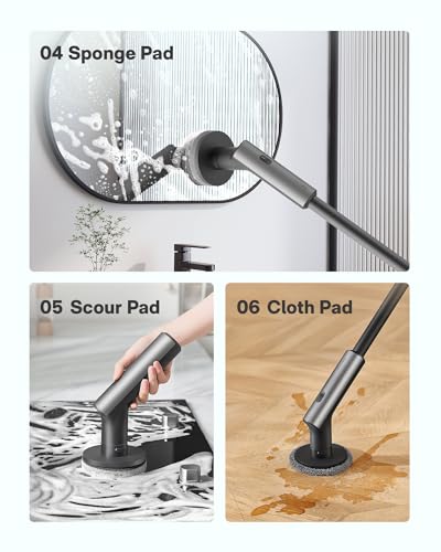 HOTO Cordless Electric Spin Scrubber, IPX7 Full Body Waterproof Bathroom Cleaning Brush, Max 22 in-lb, Shower Scrubber Brush with Long Handle, 6 Brush Heads, Power Scrubber for Bathroom, Floor, Tile