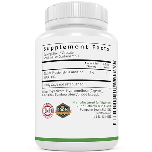 VitaMonk GlycoTrax - High Absorption GPLC Supplement - No Artificial Fillers - GPLC Glycine Propionyl-L-Carnitine Capsules Supplements to Support Healthy Blood Flow - 60 Capsules