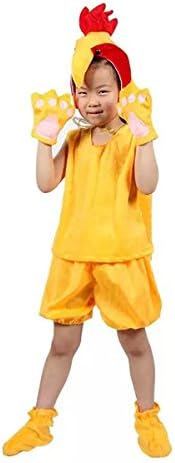 Kids Animals Costume Cartoon Performance Costume Short Sleeve Cosplay Cock Costume(Hats+ Gloves,+Foot Covers)