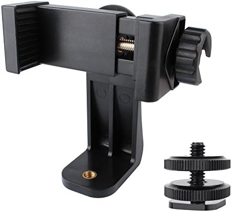 Vikdio Cell Phone Tripod Mount Adapter with 1/4" Tripod Screw to Hot Shoe Adapter, Adjustable Clamp Holder Rotates Vertical and Horizontal, Fit iPhone Samsung HTC and all Phones