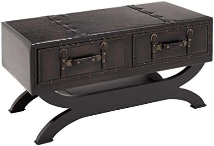 Deco 79 55743 Traditional Dark Brown Leather Coffee Table With Buckles And Studs 40 X 21 Amazon Sg Home