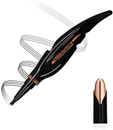 Feather Eyebrow Pencil - Tattoo Eyebrow Pen with Fork Tip Long-lasting Waterproof Tatbrow Pen and Smudgeproof Brow Pen for Naturally Defined Eyebrows(Dark grey)