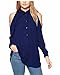ZANZEA Women's Off Shoulder Turn Down Collar Loose Cut Out T-Shirt Tops Blouse (US 6, Blue)