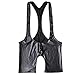 YiZYiF Men's Black Leather Like Bodysuit Gay Muscle Singlet Halter Ultra Briefs Medium