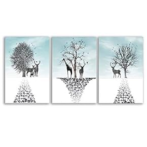 3 Piece Canvas Wall Art for Living Room Bedroom Home Artwork Paintings Graceful Deer in The Forest Ready to Hang - 16"x24" x 3 Panels