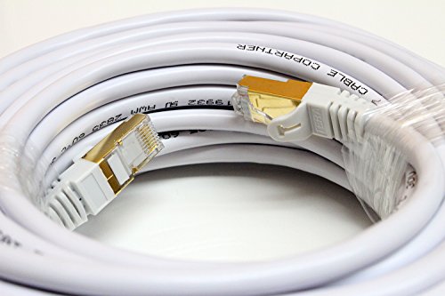 Tera Grand - 75FT - Premium CAT7 Double Shielded 10 Gigabit 600MHz Ethernet Patch Cable for Modem Router LAN Network, Gold Plated Shielded RJ45 Connectors, Faster Than CAT6a CAT6 CAT5e, White - Thumbnail 5