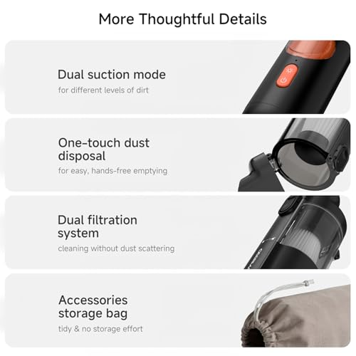 Deerma XC01 Portable Handheld Vacuum Cleaner, 7500Pa Powerful Suction Cordless Mini Vacuum, 6-in-1 Multifunctional for Car & Home, Type-C Fast Charge, with Green Light Dust Detection