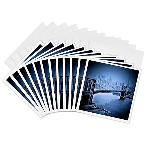 3dRose Vintage 1915 Brooklyn Bridge in Blue - Greeting Cards, 6 x 6 inches, set…