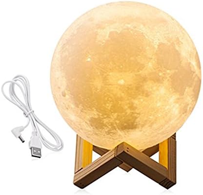 Famirosa Lighting LED 3D Printing Moon Lamp,Warm Cool White Dimmable Touch Switch Rechargeable Lunar Night Light with Wooden Stand,Home Decorative Bedlamp Creative Gift（5.9Inch）