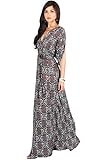 KOH KOH Womens V-Neck Short Sleeve Summer Casual Cute Boho Print Gown Maxi Dress