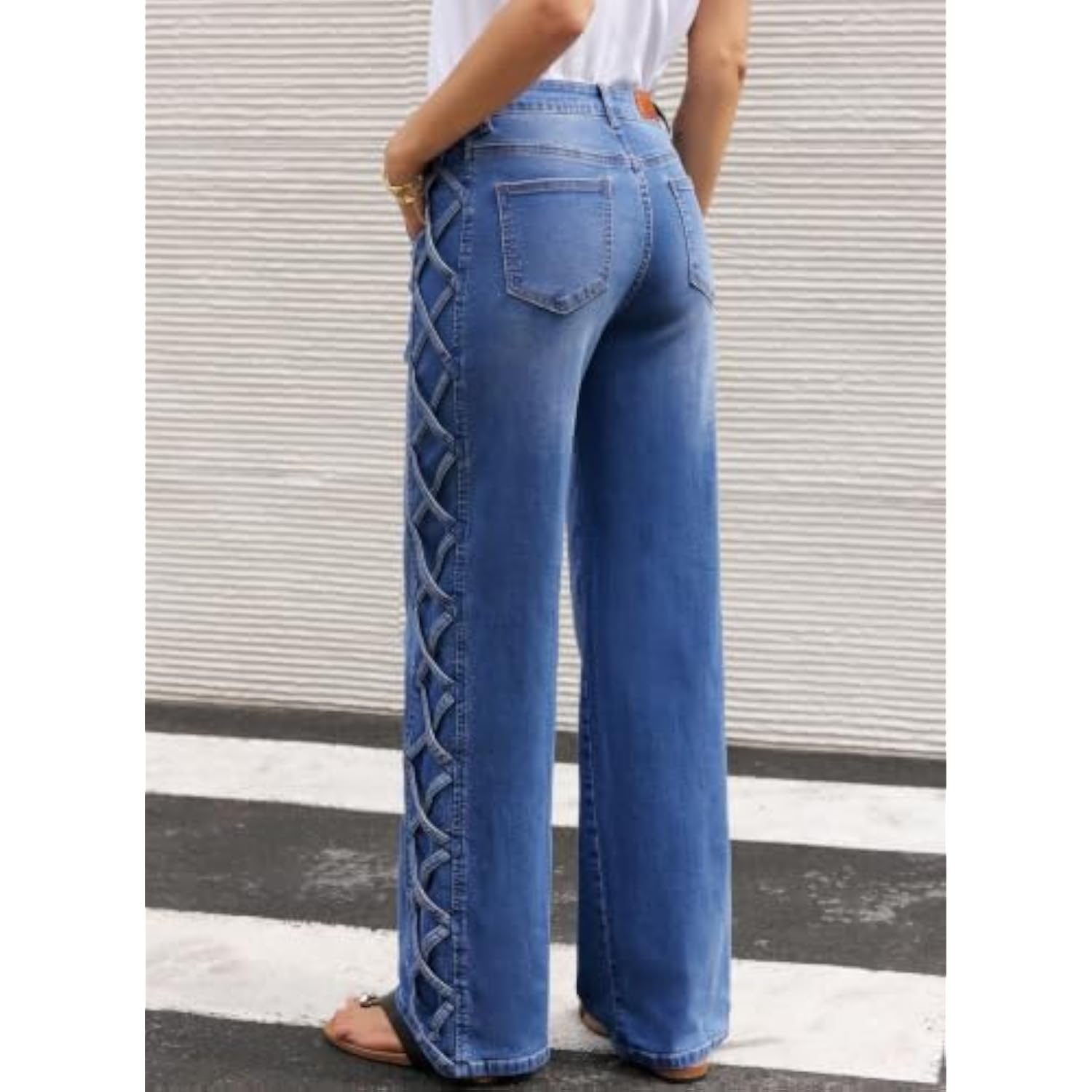 女式牛仔裤高腰弹力阔腿40%OFF