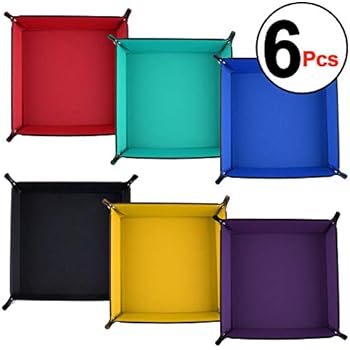 SIQUK 6 Pieces Dice Tray PU Leather Dice Rolling Tray Folding Square Holder for Dice Games, 6 Colors