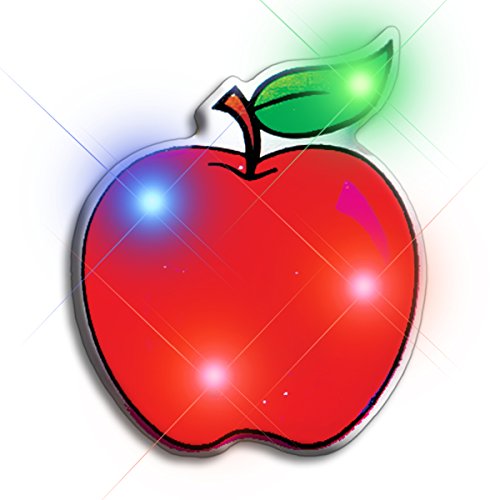 Light Up Red Apple Flashing Blinking LED Body Light Lapel Pins (5-Pack)