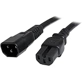 StarTech 6ft Heavy Duty Extension Cord, 15A 250V, 14AWG, Black (PXTC14C156) | IEC 320 C14 to IEC 320 C15, UL Listed, Extension Power Cable, Heavy Duty AC Power Cord, Black