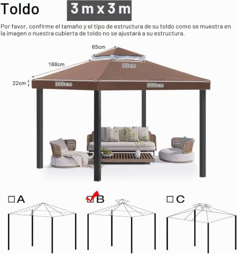 OKYUK Replacement gazebo canopy with breathable mesh, UV resistant, stable double roof construction, including drainage holes, ideal for garden gazebos