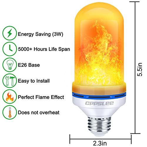 CPPSLEE LED Flame Light Bulbs, 4 Modes Fire Light Bulbs, E26 Base Flame