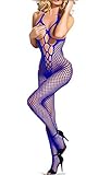 Dovee Sexy Funny Adult Sex Tempting Mesh Pantyhose Lingerie Bodysuit Open Crotch&Bust Nightwear Tights Bodystockings (Blue)