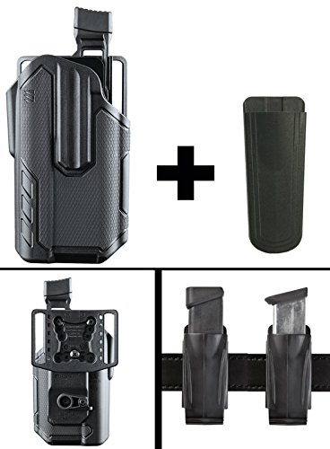 BlackHawk Omnivore Level 2 Active Retention Surefire X300 X-300 / X300U-A Light Pistol Gun Right Holster Fits Glock 34 GEN4 MOS, 9mm, 5.31” + Ultimate Arms Gear Magazine Mag Pouch Holder, Black