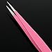 yueton 2pcs Pink Color Coated Stainless Steel Straight and Curved Head Tweezers for Eyelash Extension