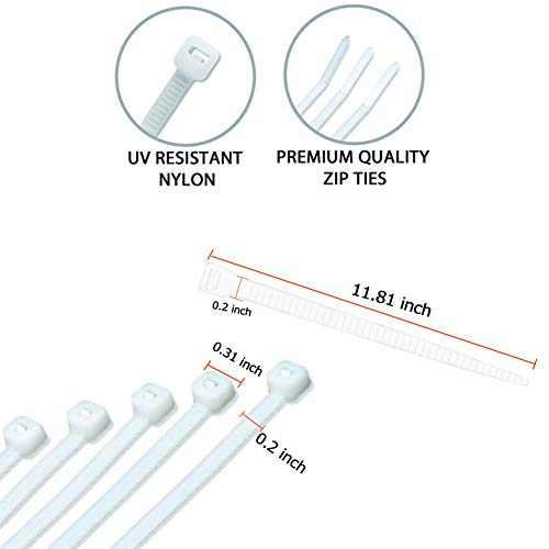 Cable Zip Ties Heavy Duty 12 inch 100 PCS White, VIWIEU Reusable Weather Resistant Nylon Wires Ties Indoor Outdoor, Self-locking Multi-Purpose Plastic Cable Management Wraps for Home Office Farm