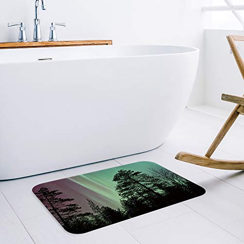 Shower Curtain Set with Bath Rug, Aurora Lanscape Bathroom Accessories Decor Polyester Fabric Shower Curtains with Hooks 60"x72" and Non-Slip Bath Mat 18"x30" - Thumbnail 3
