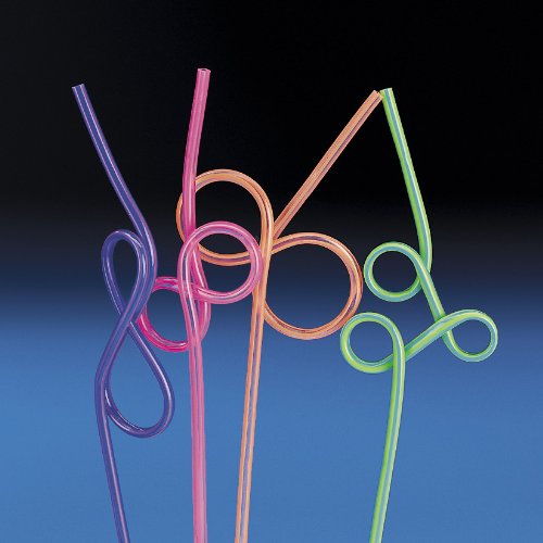 Fun Express - Plastic Assorted Fun Loop Neon Two-Tone Straws, 10 1/2"