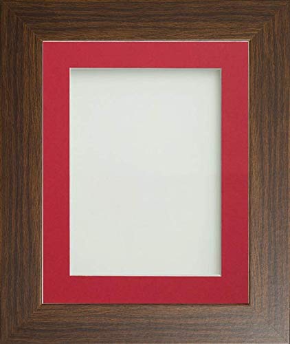 Frame Company Watson Brown Picture Photo Frame fitted with Perspex, 7x5 inch with Red Mount for image size 5x3 inch