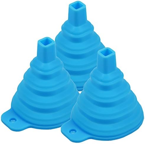Silicone Collapsible Funnel -AMPHOW Heat and Cold Resistant Food Grade, BPA Free Dishwasher Safe,Foldable, Set of 3, Blue