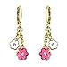 Hand Painted Flower Earrings For Women Gold Plated Dangle Earrings - Two Colorful Flowers With A Center Crystal On Dangle Gold Chain Enamel Earrings For Teens Quality Fashion Jewelry Earrings For Mom