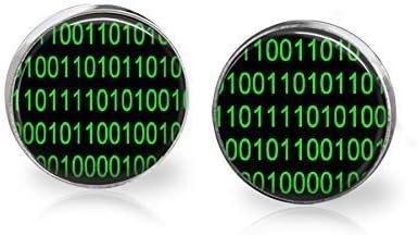 Binary Code Stud Earrings Stainless Steel 12mm Hypoallergenic - Handmade